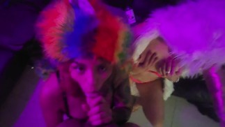 Sex party casting. Lucky guy gets sucked and fucked by 2 anime latinas