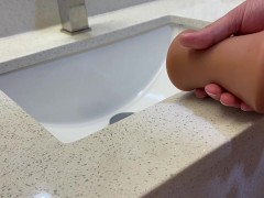 Pissing And Blowing 2 Loads in Hotel Bathroom