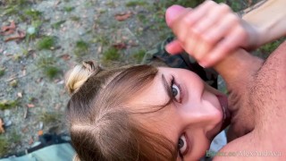 Hot Nympho GF Gives Outdoor Blowjob and Gets Cumshot Facial - Canadian Wilderness - AlexAndAva - 4K porn video thumbnail