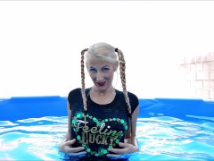 Wet Jeans Wet Tshirt in Pool - blue jeans fetish - tight jeans swimming pool - wet shirt - t shirt