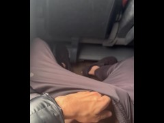 Boy with big, thick dick showing off inside the travel bus