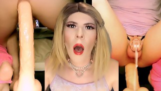 Huge Dildo - Huge Cumshot Deep Anal Training Sissy Jessica Bloom