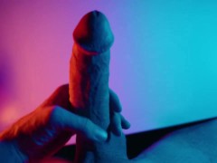 Stroking my Big White Cock under colored lighting 😈