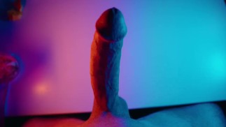 Stroking my Big White Cock under colored lighting 😈