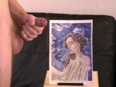 Claude Bombard defaces artwork of woman by cumming on her face [failed edging, cum, art facial]
