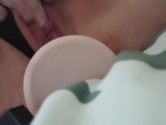 Extremely Horny slut wife stuffing her pussy hole with big white dildo makes me so wet