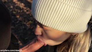 Risky And Quick Sex in The Forest. Hot Step Sister Gives a Blowjob in Public.