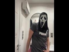 Ghostface halloween costume  jerking off and cumming like crazy
