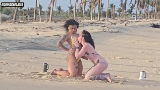 TWO LESBIAN GIRLS PLAYING ON THE BEACH THEY WERE CATCHED BY A TOURIST AND HAD THEIR ASS FUCKED