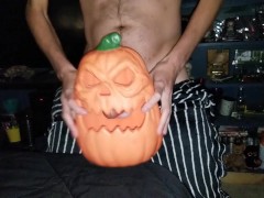Wearing a Jack skeleton onesie, and fucking my jack-o-lantern sextoy! Happy Halloween 2024
