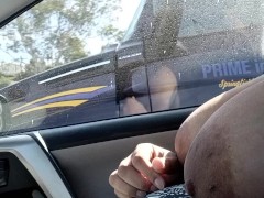 Flashing truck driver my big tits on the freeway