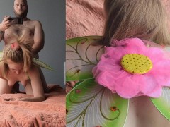 Redhead in TInkerbell Costume gets both holes filled with cum... I guess he liked it