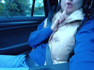 Innocent Girl Plays with Pussy in Taxi, until Driver Sees, Public Masturbation