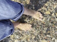 Playing with stones using toes