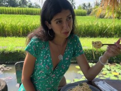 Cumwalk in Public Cafe Eating Pasta Carbonara with Sperm on Face