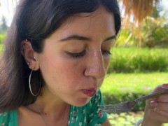 Public Cumwalk in Cafe , Eating Pasta Carbonara with Sperm on Face