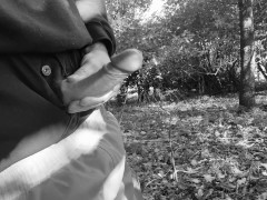 Woodland public piss result in hard cock nearly caught so I just had to wank till cum squirts