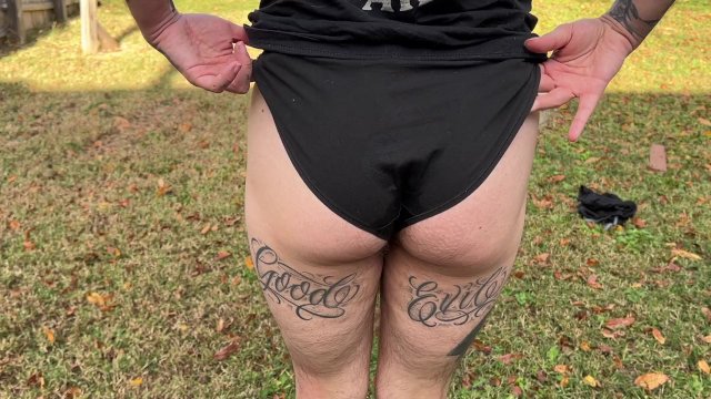 Peeing My Black Cotton Panties Outside