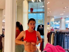 Compilation: showing my boobs in the store