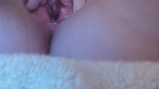 Slut fucks her piss hole and cums, urethral sounding