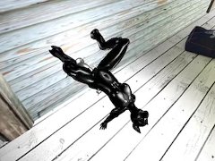 Beautiful rubber girl open ass with a big dildo