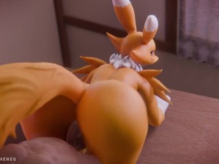 Renamon - сексуальная пушистая милфа трахается на столе