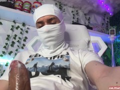 Masked man milks the cum out of his cock (LOTS OF CUM)
