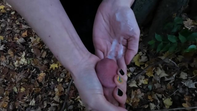 We snuck away from the party so I could play with his cum - slow motion cumshot