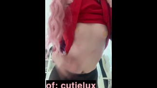 teen egirl cosplayer Zero Two playing with herself