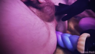 Latex Glove Handjob with intense anal stimulation and huge Unicorn dildo in his ass !!
