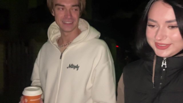 Walk on the street ended with cum in mouth