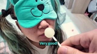 Using Lollipops And A Blindfold The Japanese Step-Sister Was Tricked Into Sucking Cock In A Game Of Guess The Taste
