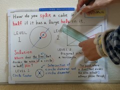 How do you split a cake in half if it has a large hole in it.[JapanMath](job)