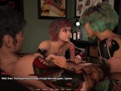 Tattoo artist gets a creampie after playing with bartender and her friend