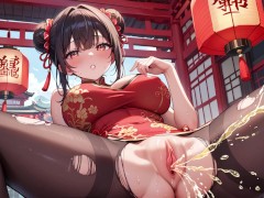 お団子ヘアのチャイナドレス娘がローターを挿れながらおもらしオナニー💛 - Screenshot 11 of 16 - チャイナドレス