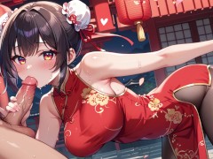 お団子ヘアのチャイナドレス娘がローターを挿れながらおもらしオナニー💛