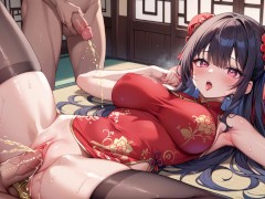 お団子ヘアのチャイナドレス娘がローターを挿れながらおもらしオナニー💛 - Screenshot 15 of 16 - おもらし