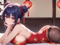 お団子ヘアのチャイナドレス娘がローターを挿れながらおもらしオナニー💛 - Screenshot 2 of 16 - 網タイツ