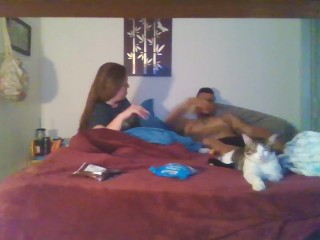 Safe Work Video of Purple Diamond Watching Movie in Booty Shorts with Neighbor