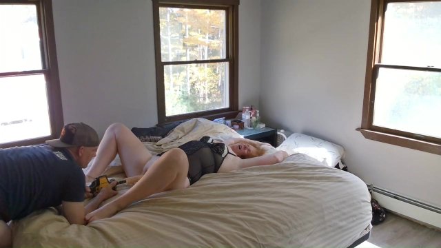 Hot Ginger MILF gets surprise fuck with Dildo on a power tool