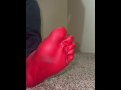 Trying on my new Red Latex Toe Socks