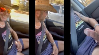 Jerking my big white cowboy cock driving down the road at 60 MPH pt 1
