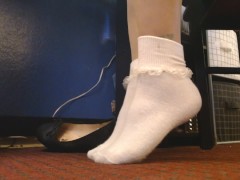 Closeup Ruffled Socks Pantyhose Ballet Flats Tease - Screenshot 5 of 16 - White Socks