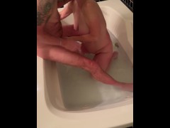 Mature wife gets rimmed and fucked doggy in the tub.
