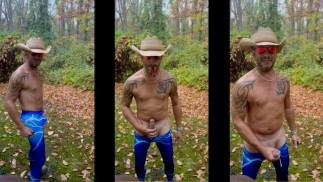 Big Cock Cowboy Jerks Off in Public and Cums Hard in His Yard
