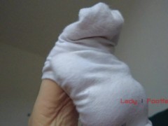 Mistress shows and orders to smell her feet in white socks, foot worship POV