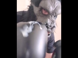 Boxing Gorilla Edges, Jerks and Cums on his Boxing Gloves.