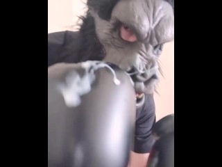 Boxing Gorilla Edges, Jerks and Cums on his Boxing Gloves.