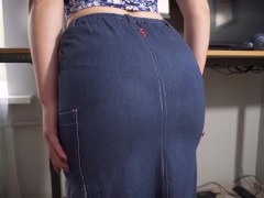 Milf Secretary In Jean Skirt Teases Visible Panty Line