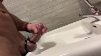 BRAZILIAN BATHROOM MASTURBATION COCKRING CUM